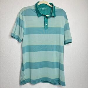 Mizzen + Main Versa Polo Sz Large Green Contrast Stripe Golf Shirt